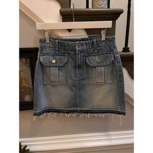 7 For All Mankind Utility Pocket Raw Hem Denim Skirt sz 26 EUC